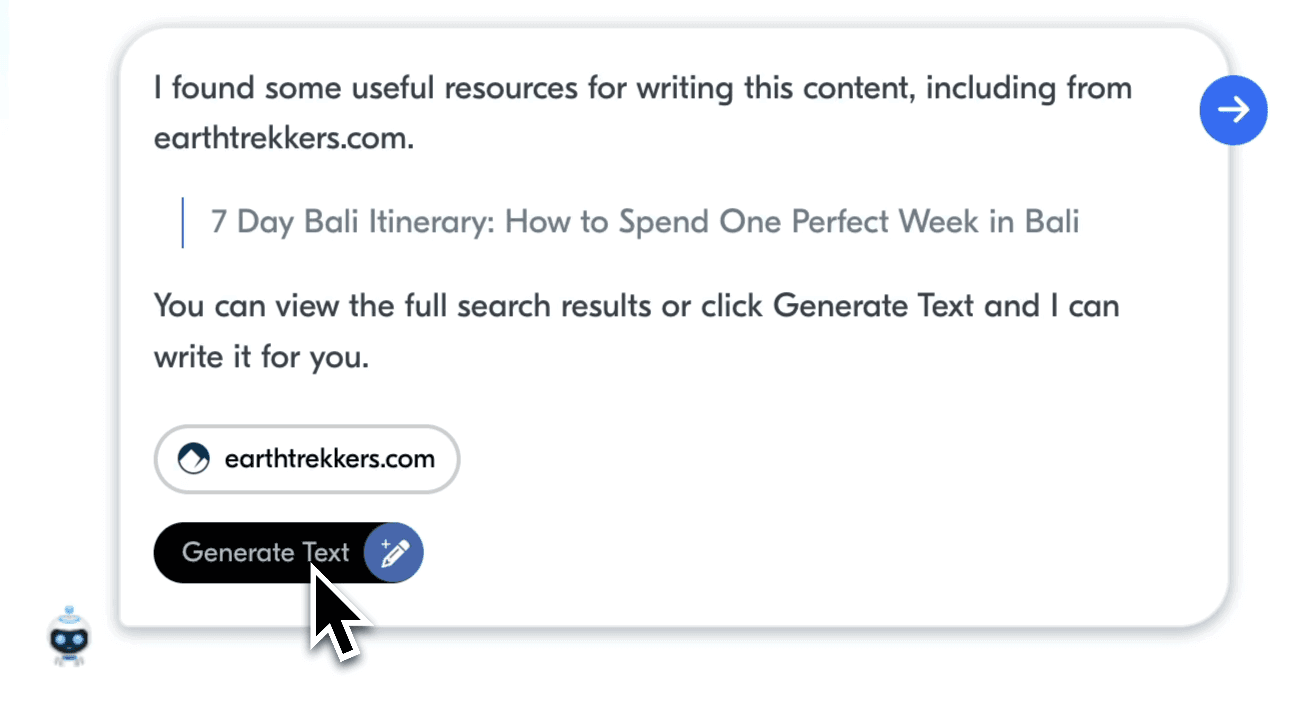 Andi search results with Generate Text button