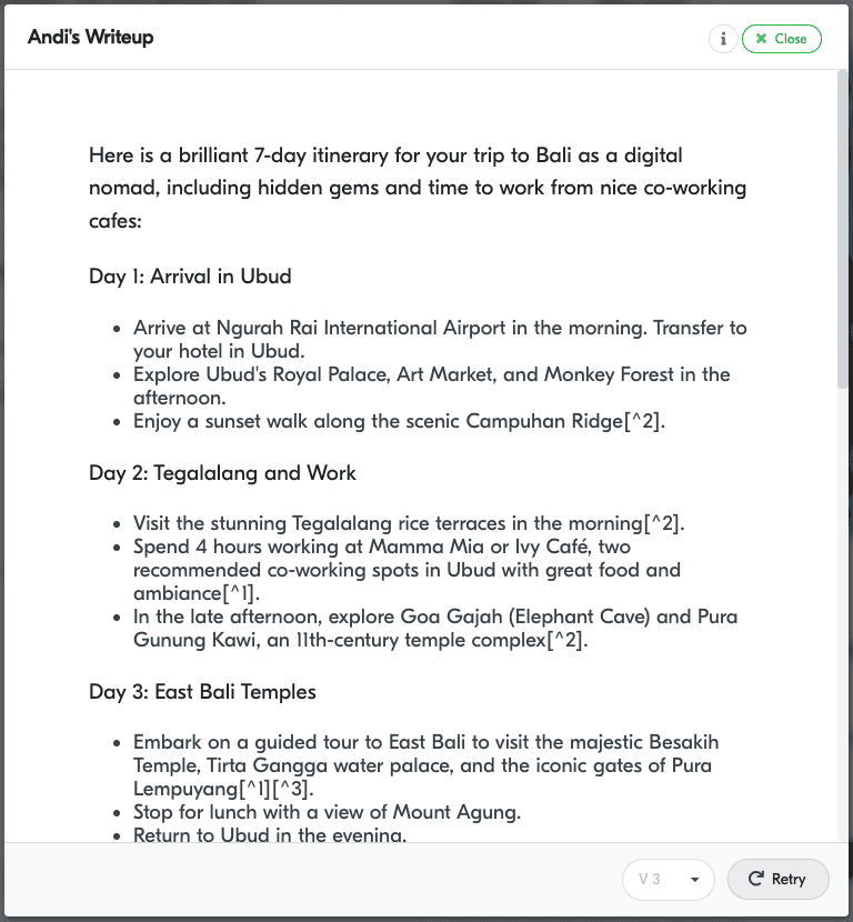 Andi's generated 7-day Bali itinerary